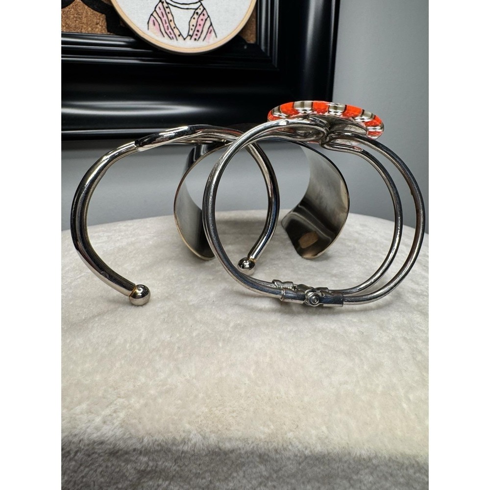VTG Lot 3 Silver Tone Metal Cuff Bracelets Clamper Boho Western Statement Bangle - Picture 5 of 11